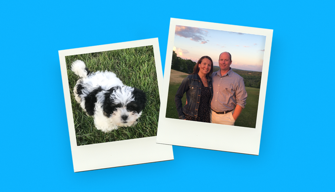 Wendy Page with her husband and a photo of her dog